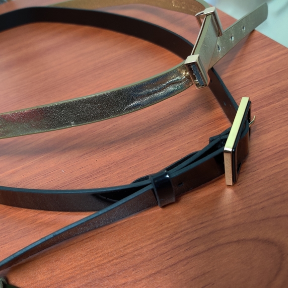 Thin set 2 belts gold & Black thin Patten leather - Picture 2 of 7